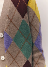 &Daughter Argyle Grandad Cardigan Natural with Yellow