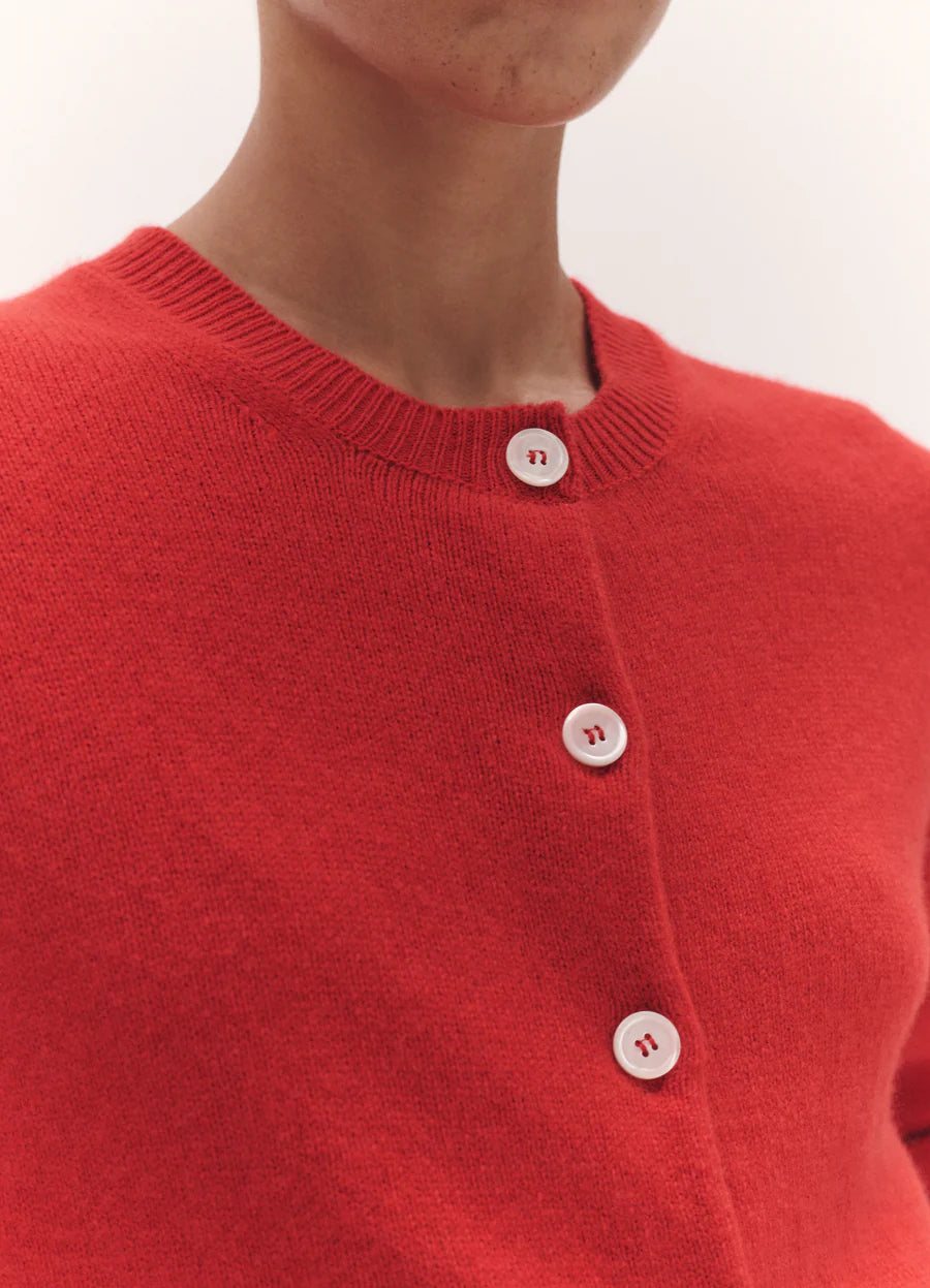 &Daughter Ada Crewneck Cardigan in Poppy Red