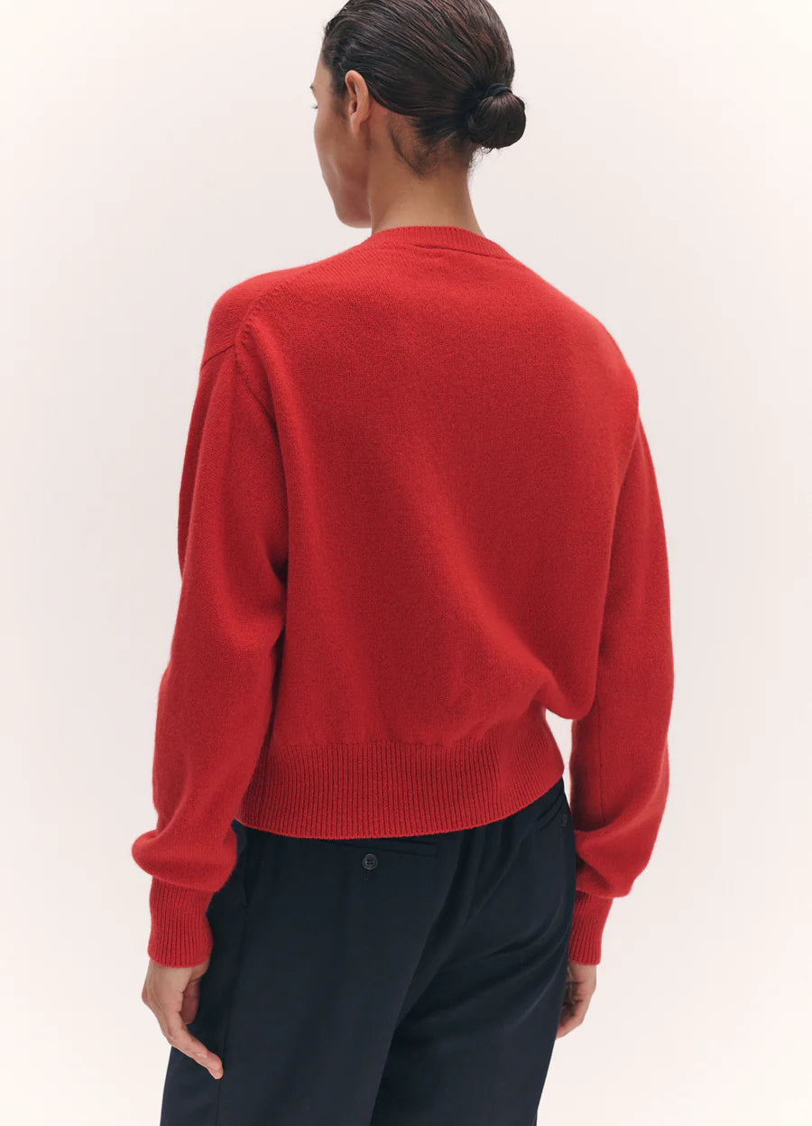 &Daughter Ada Crewneck Cardigan in Poppy Red