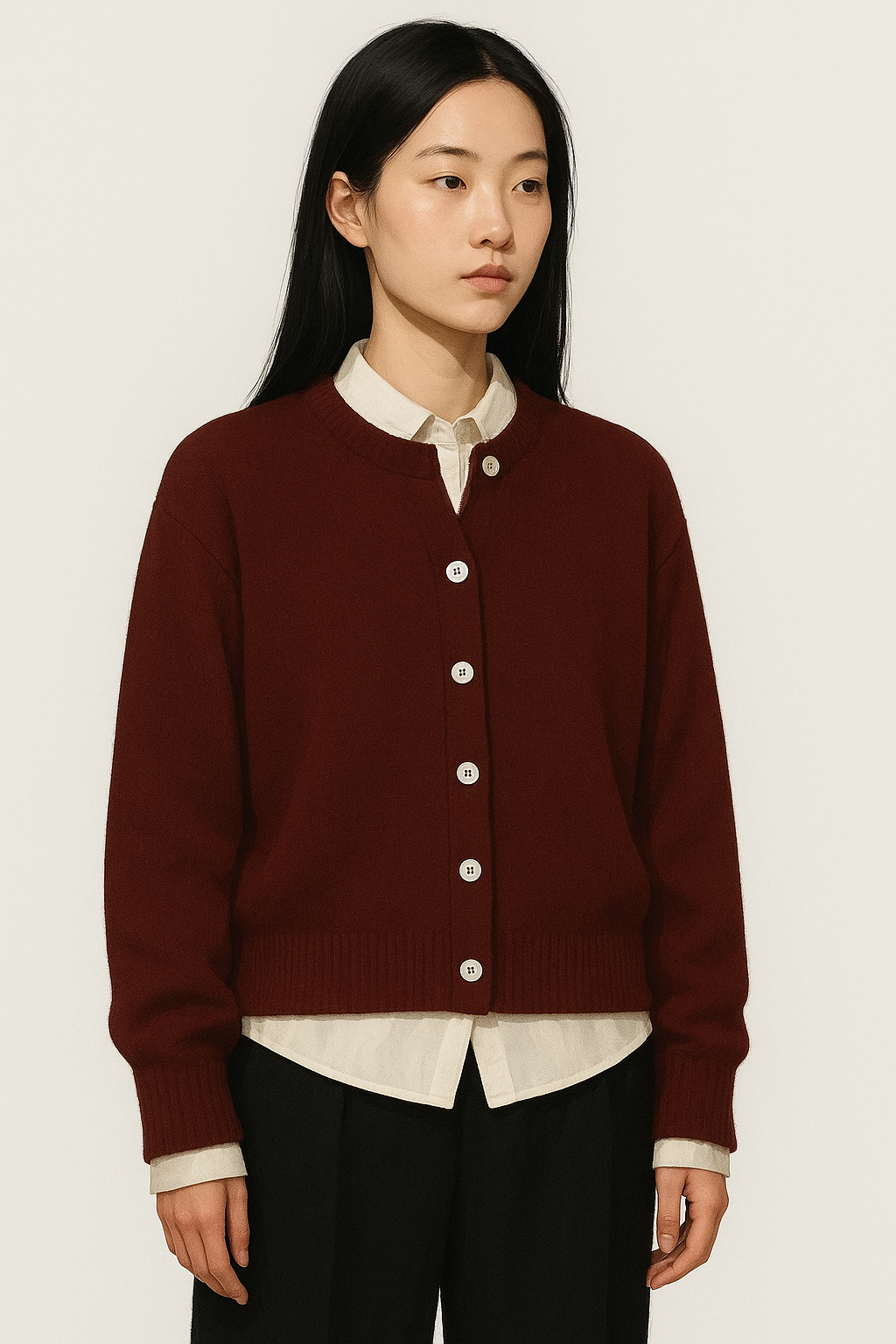 &Daughter Ada Crewneck Cardigan in Burgundy
