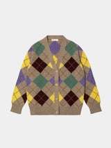 &Daughter Argyle Grandad Cardigan Natural with Yellow