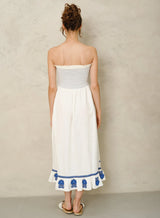 Mabe Carmi Embellished Dress in Ecru/Blue M.A.B.E