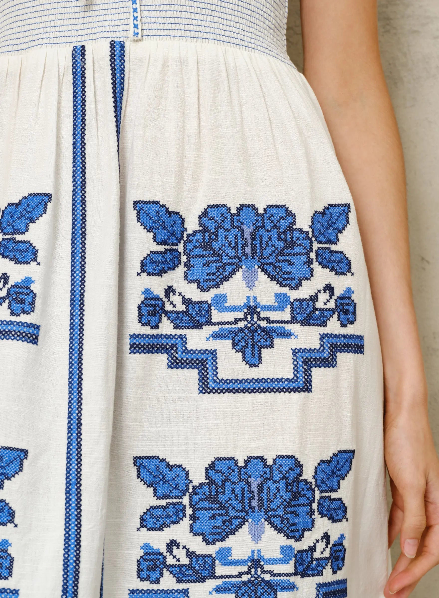 Mabe Carmi Embellished Dress in Ecru/Blue M.A.B.E