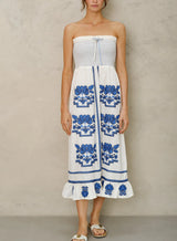 Mabe Carmi Embellished Dress in Ecru/Blue M.A.B.E
