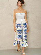 Mabe Carmi Embellished Dress in Ecru/Blue M.A.B.E