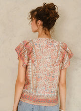 Mabe Cass Frill Top in Coral M.A.B.E