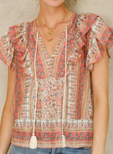 Mabe Cass Frill Top in Coral M.A.B.E
