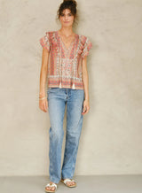 Mabe Cass Frill Top in Coral M.A.B.E