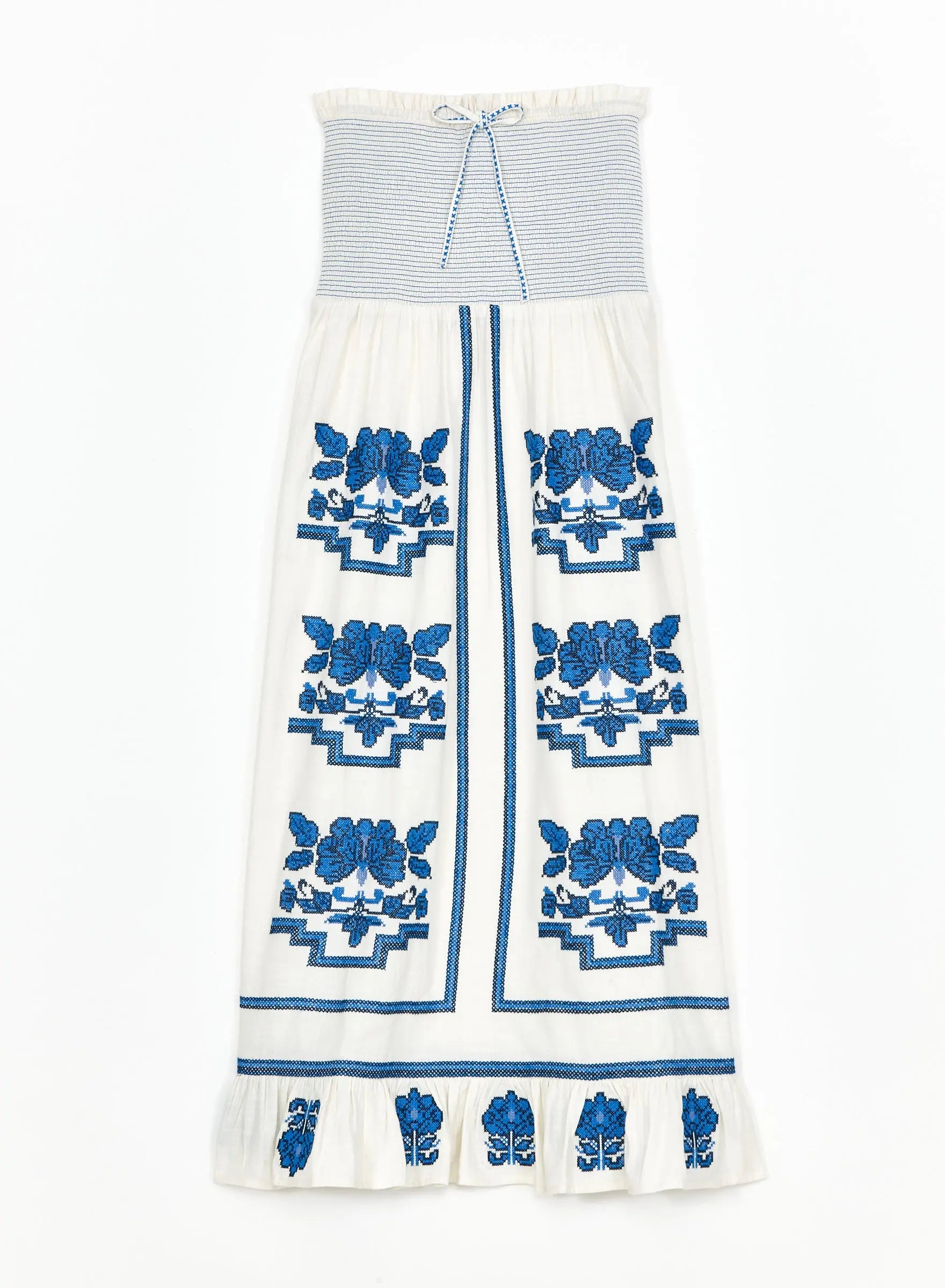 Mabe Carmi Embellished Dress in Ecru/Blue M.A.B.E
