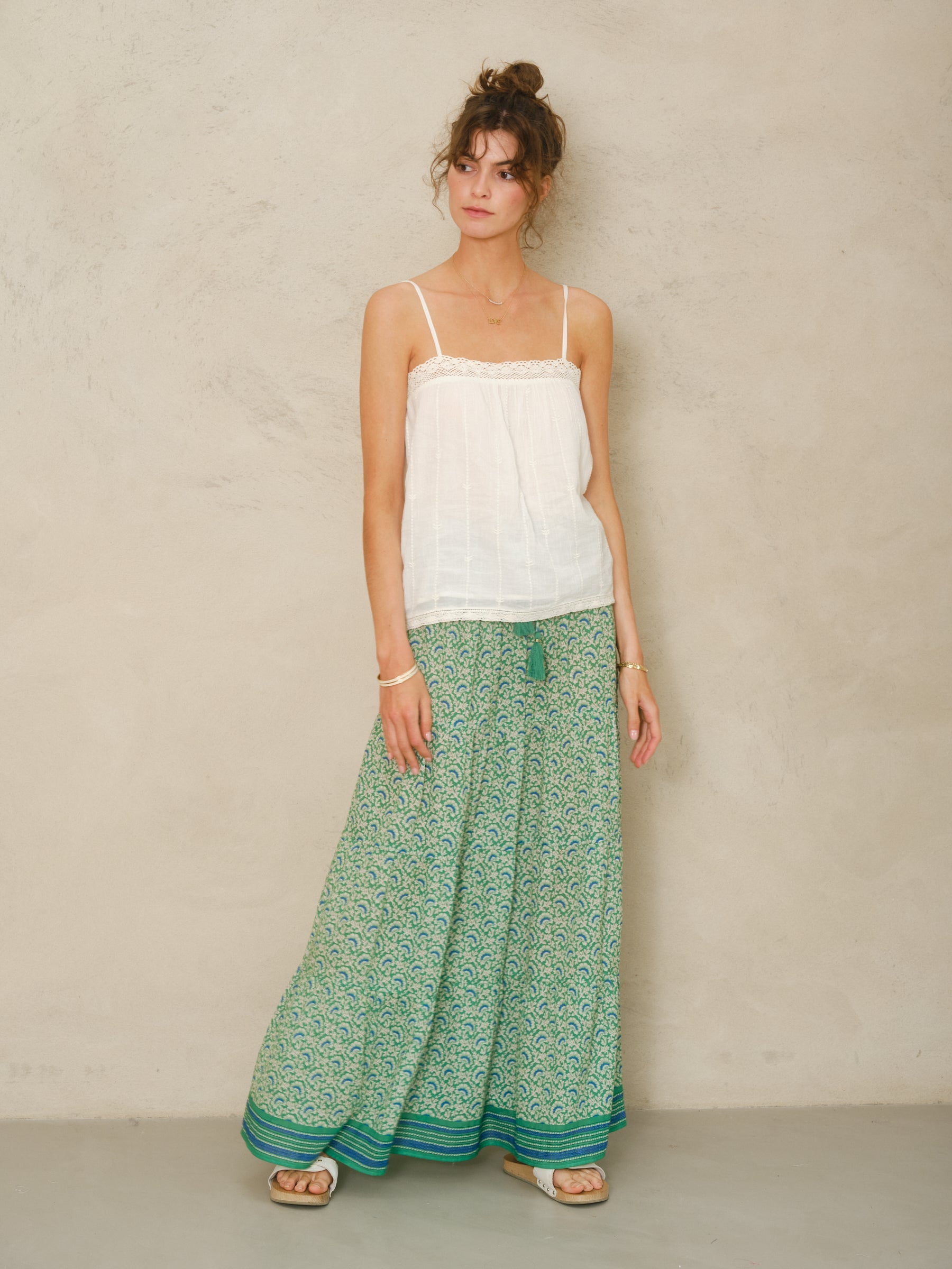 Mabe Dana Print Maxi Skirt Green M.A.B.E