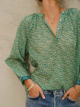 Mabe Dana Print Long Sleeve Top Green M.A.B.E