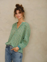 Mabe Dana Print Long Sleeve Top Green M.A.B.E