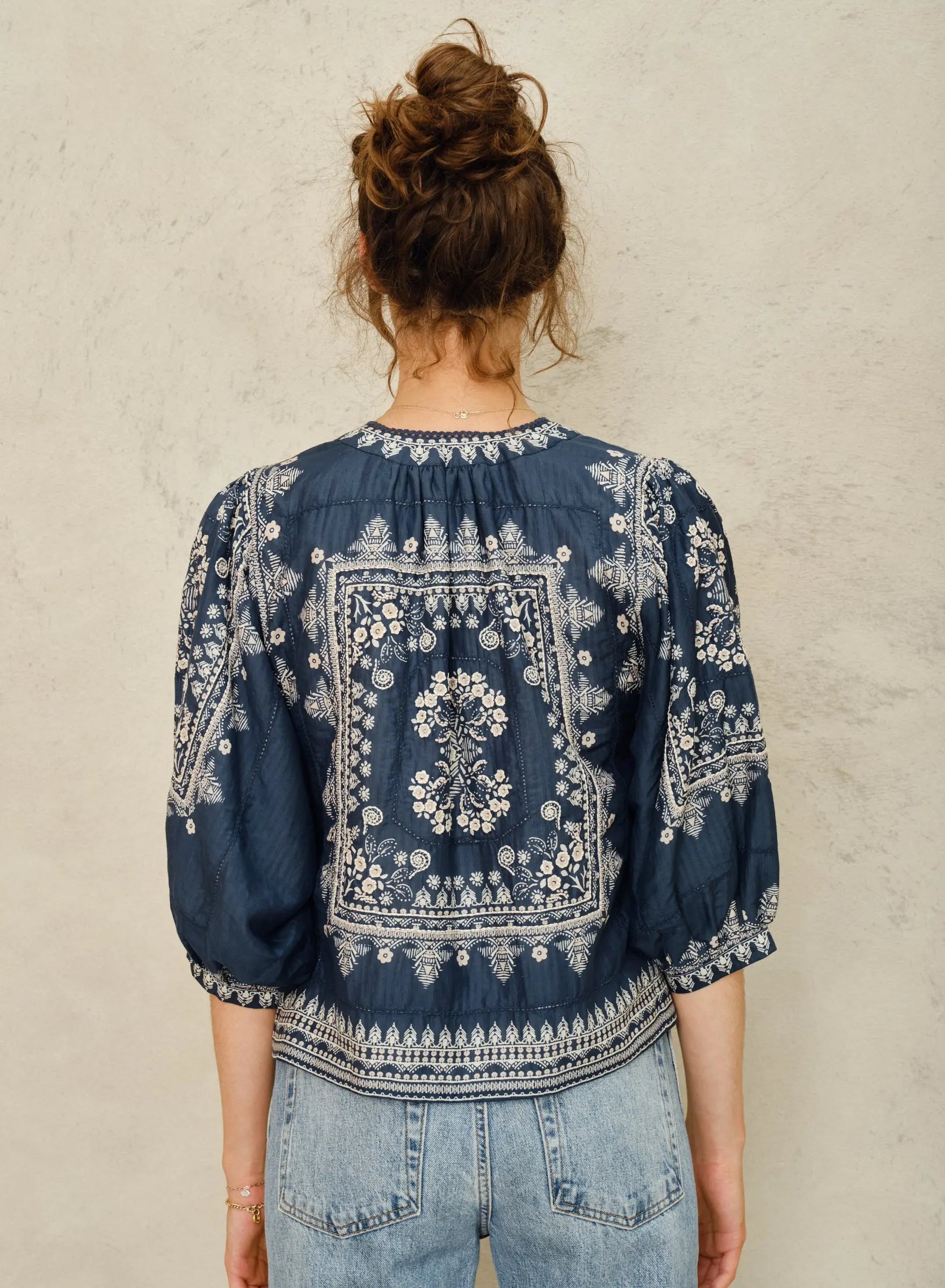 Mabe Eden Print Jacket Indigo M.A.B.E
