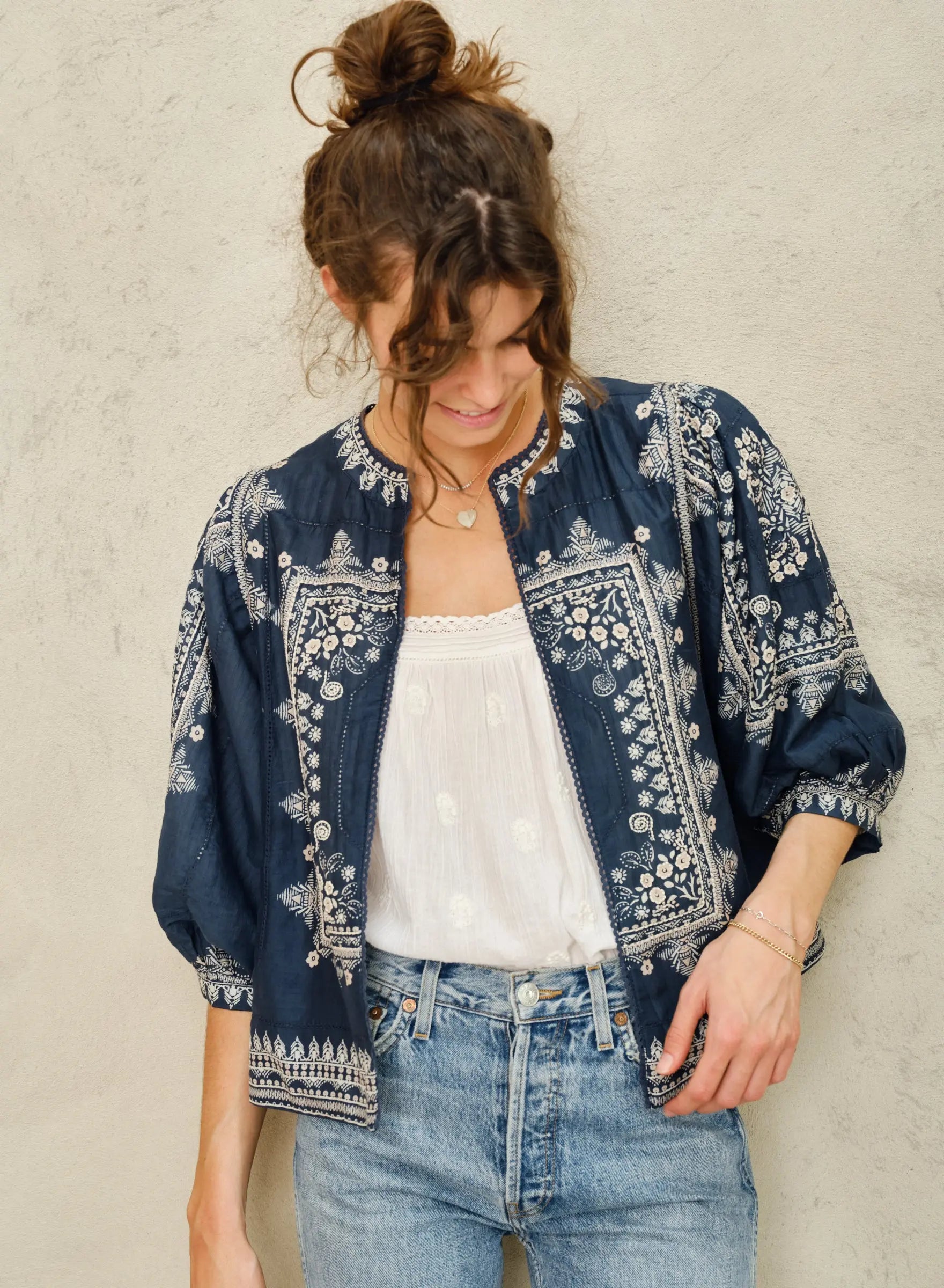 Mabe Eden Print Jacket Indigo M.A.B.E