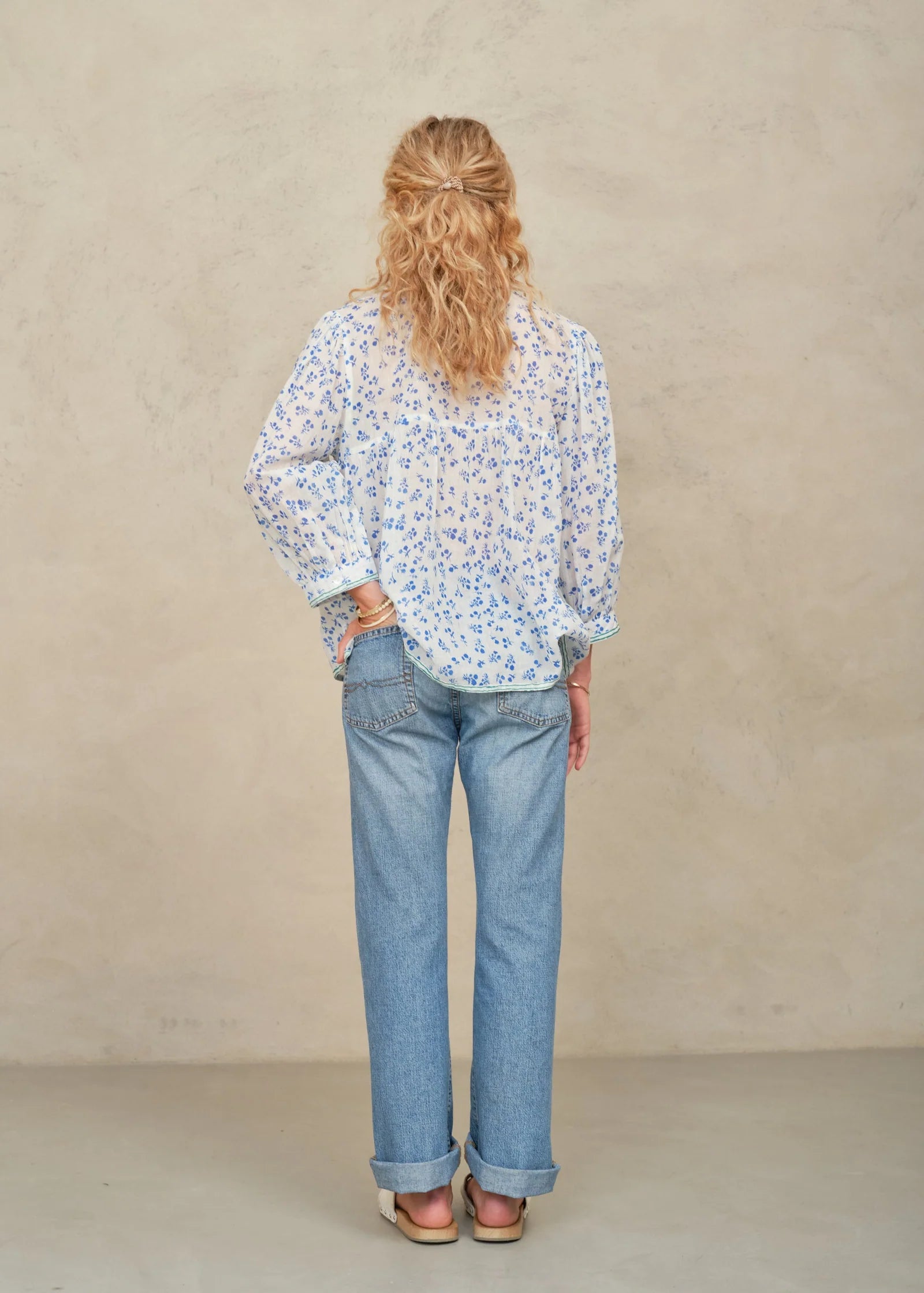 Mabe Edie Print Long Sleeve Top Blue