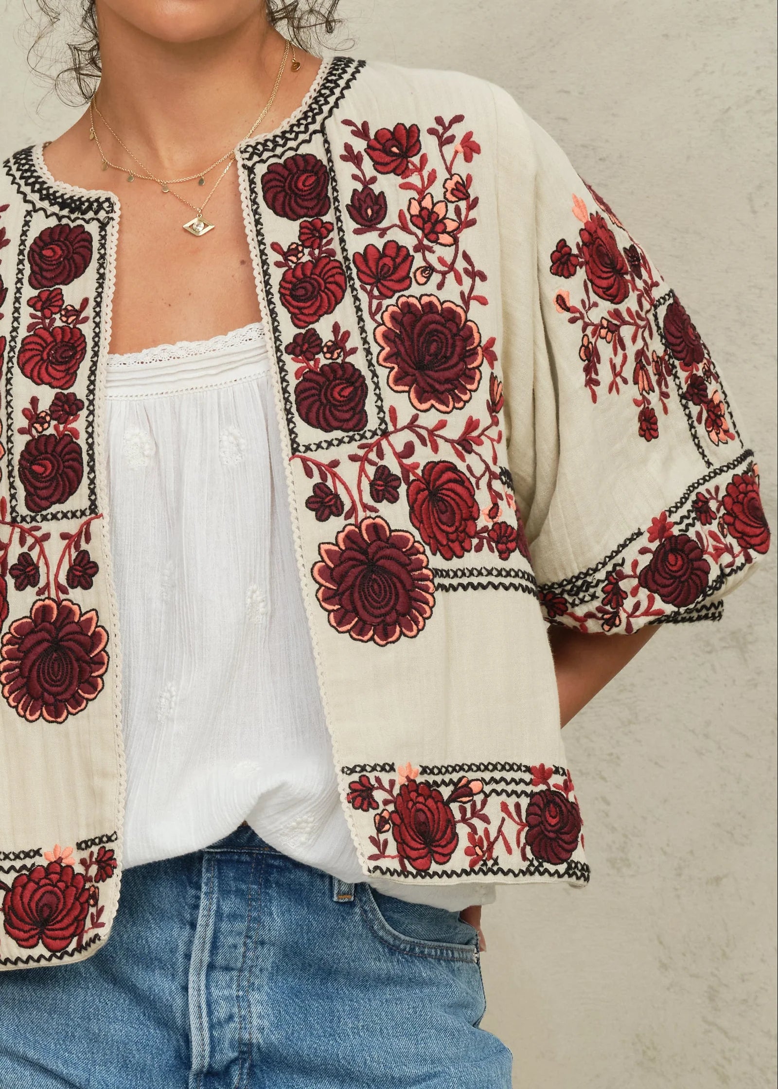 Mabe Greta Embroidered Jacke Ecru Red
