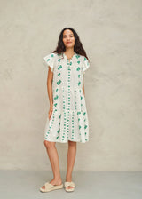 Mabe Iris Woven Frill Sleeve Dress Green