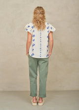 Mabe Iris Woven Frill Sleeve Top Blue