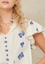 Mabe Iris Woven Frill Sleeve Top Blue