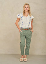 Mabe Iris Woven Frill Sleeve Top Blue