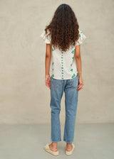 Mabe Iris Woven Frill Sleeve Top Green