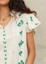 Mabe Iris Woven Frill Sleeve Top Green