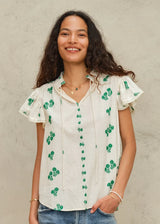 Mabe Iris Woven Frill Sleeve Top Green