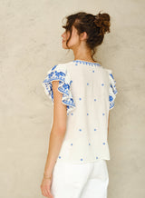 Mabe Mina Embellished Top Ivory Blue M.A.B.E