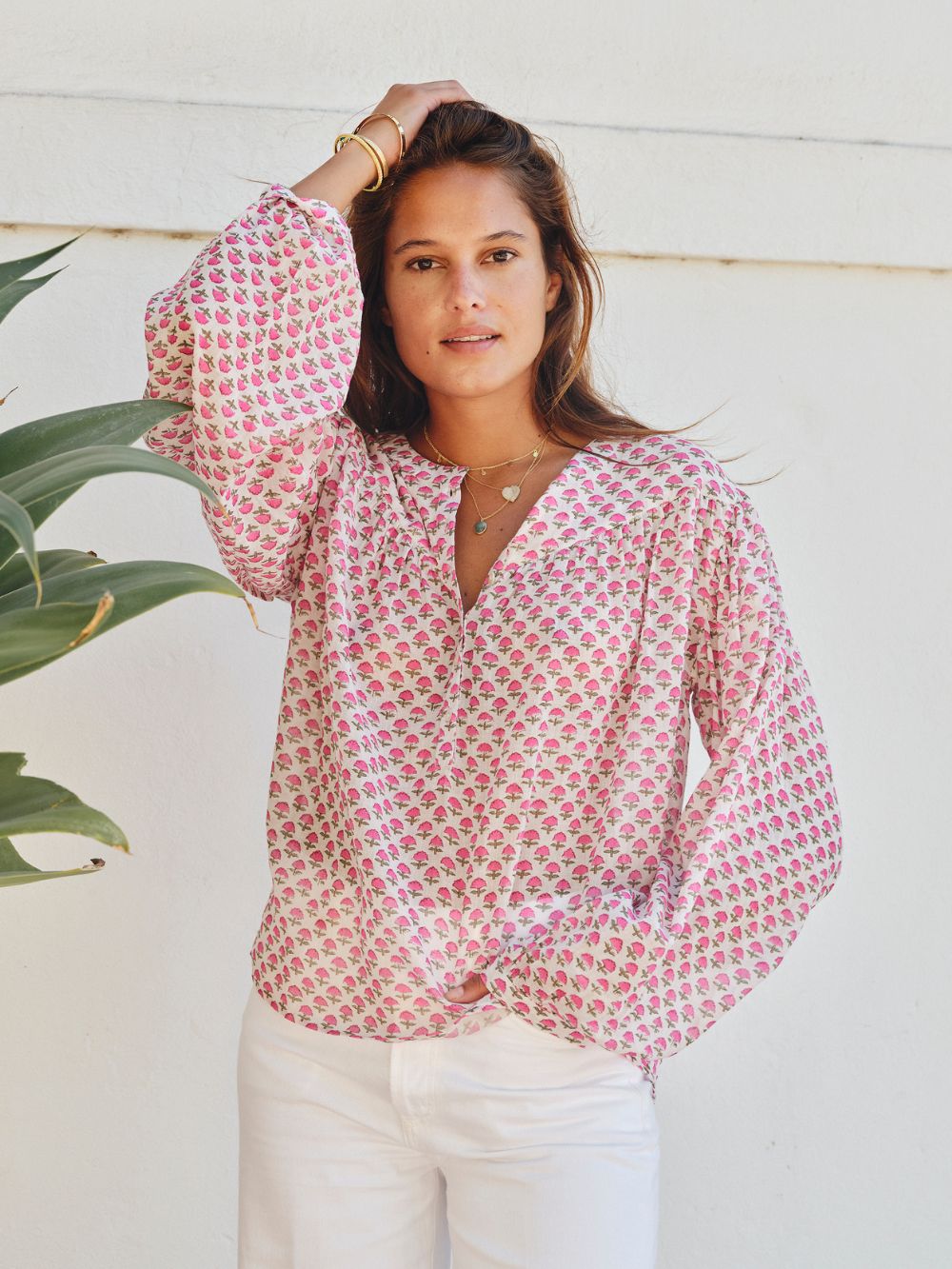 Mabe Letty Print Top Pink