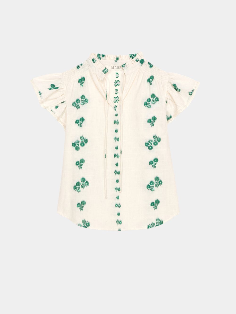 Mabe Iris Woven Frill Sleeve Top Green