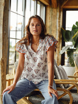 Mabe Stella Print Short Sleeve Top Ecru