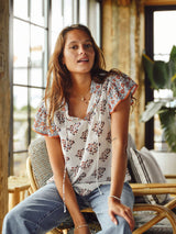 Mabe Stella Print Short Sleeve Top Ecru
