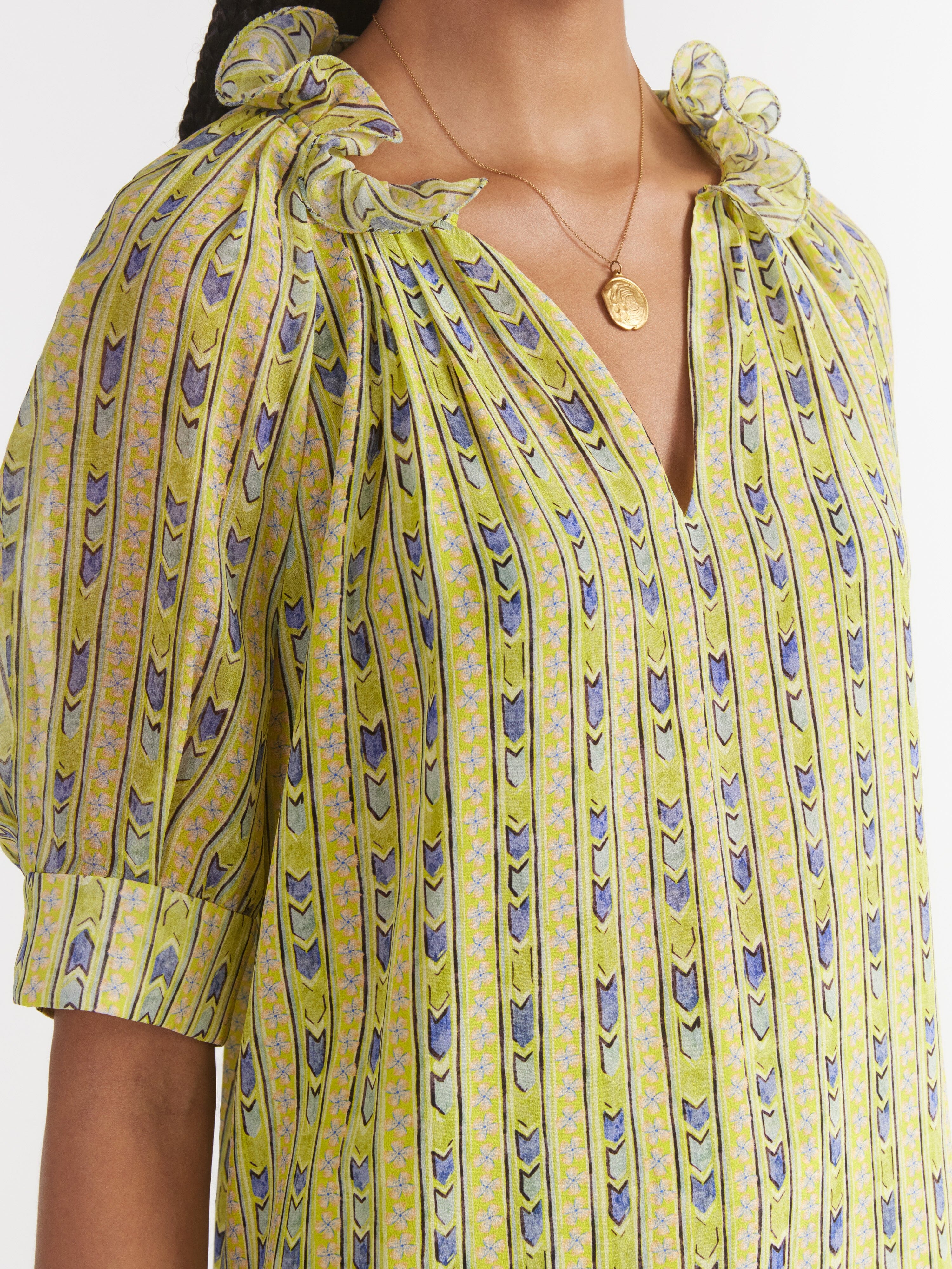 Josie Top Faience Floral Lime Saloni
