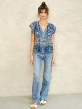 Mabe Viti Print Frill Top Blue M.A.B.E