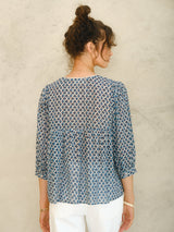 Mabe Viti Print Gathered Top Blue M.A.B.E