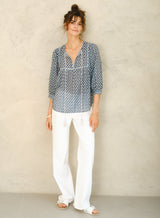 Mabe Viti Print Gathered Top Blue M.A.B.E