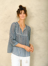 Mabe Viti Print Gathered Top Blue M.A.B.E