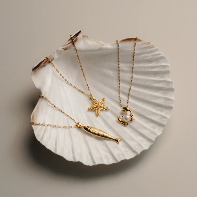 Orelia Textured Fish Charm Necklace