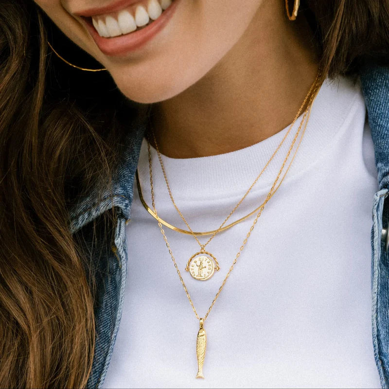 Orelia Textured Fish Charm Necklace