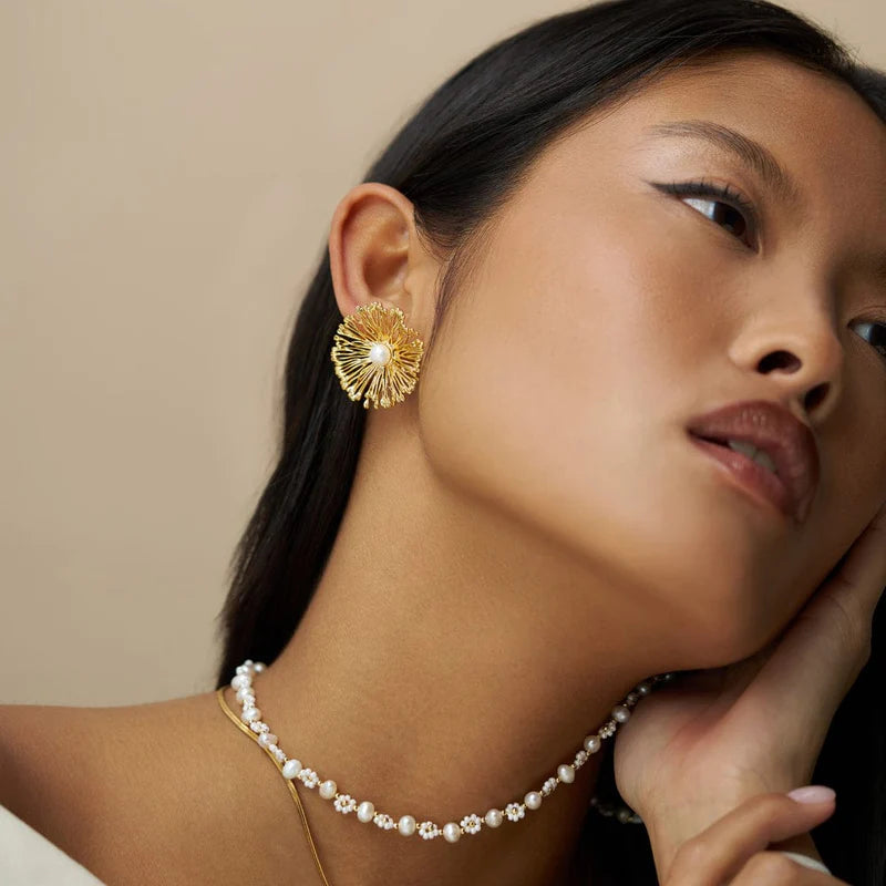 Orelia Statement Flower & Pearl Stud Earring